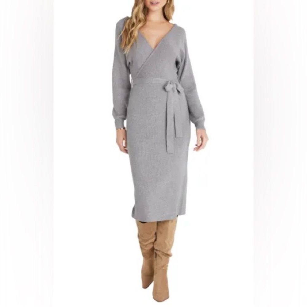 VICI Collection Drape Long Sleeve Wrap Sweater Dress